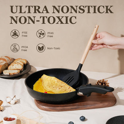22 Pack Nonstick Pots and Pans Set, KIKCOIN Cookware Set with Detachable Handle, Kitchen Cooking Pans Set with Frying Pan, Grill Pan - Stackable for RV Kitchen, Induction Ready, Dishwasher/Oven Safe