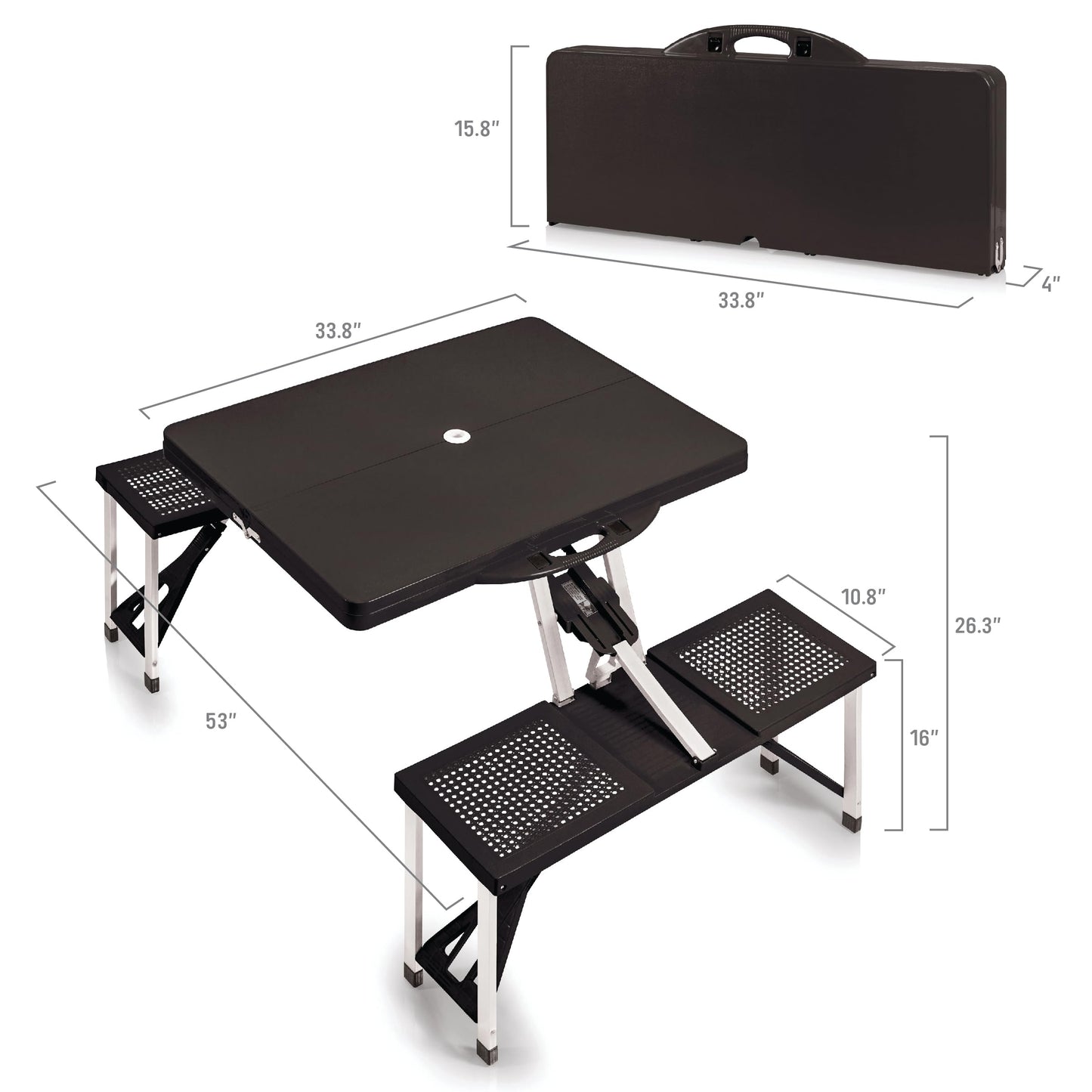 Picnic TIME Disney Nightmare Before Christmas Jack Folding Picnic Table with Seats, Collapsible Aluminum Table, Bench Set w/Umbrella Hole, Lightweight Portable Table for Camping, Travel, Tailgating
