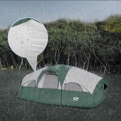 CAMPROS CP Tent 8 Person Camping Tents, Weather Resistant Family Tent, 5 Large Mesh Windows, Double Layer, Divided Curtain for Separated Room, Portable with Carry Bag - Dark Green