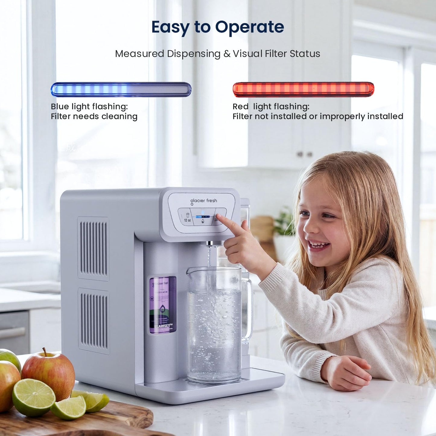 GLACIER FRESH C03 Coolon Countertop Cold Water Purifier with Upgraded Elarisey™ Filtration, Zero Wastewater System, 40oz Cooling Capacity, Low Noise, Plug & Play, NSF42&53/FCC/CA65 Certified.