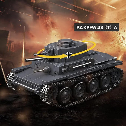 4 IN 1 WW2 Army Tanks Toy Building Block Set(1089 Pcs)Compatible with LegoCreate German 38T-A Light Tank&amp3 German Style Small Military Vehicles Models Great Military Toy Gift for Boy Age 6+ Year