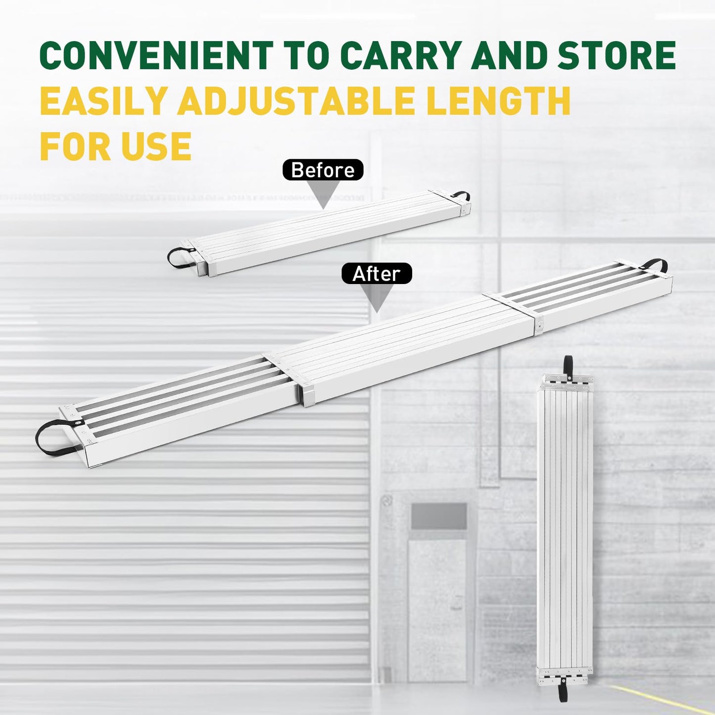 8–13 ft Aluminum Telescoping Plank, 440 Lbs Load Capacity Adjustable Extension Work Platform, 12.5" w x 2.7" h Non-Slip Scaffolding Plank for Ladder, Scaffold, Painting, and Maintenance Projects