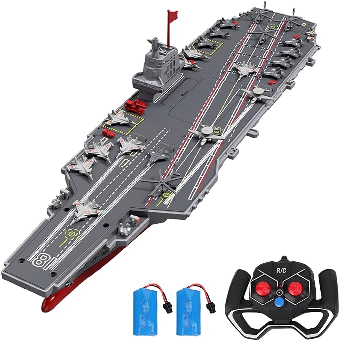 GoolRC RC Boats RC Warship Military Battleship 20KPH High Speed Remote Control Boat for Pools and Lakes 2.4GHz DIY Naval Forces Aircraft Carrier Model Kit with 2 Rechargeable Batteries