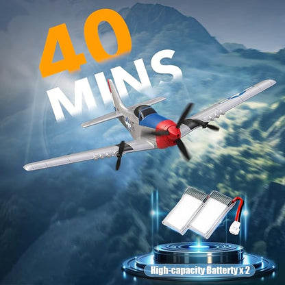 volantexrc RC Plane 3 Channel Remote Control Airplane Fighter Toys 2.4GHz 6-axis Gyro Stabilizer RTF Glider Aircraft Plane Easy to Fly for Adults Beginners (P-51D Mustang)