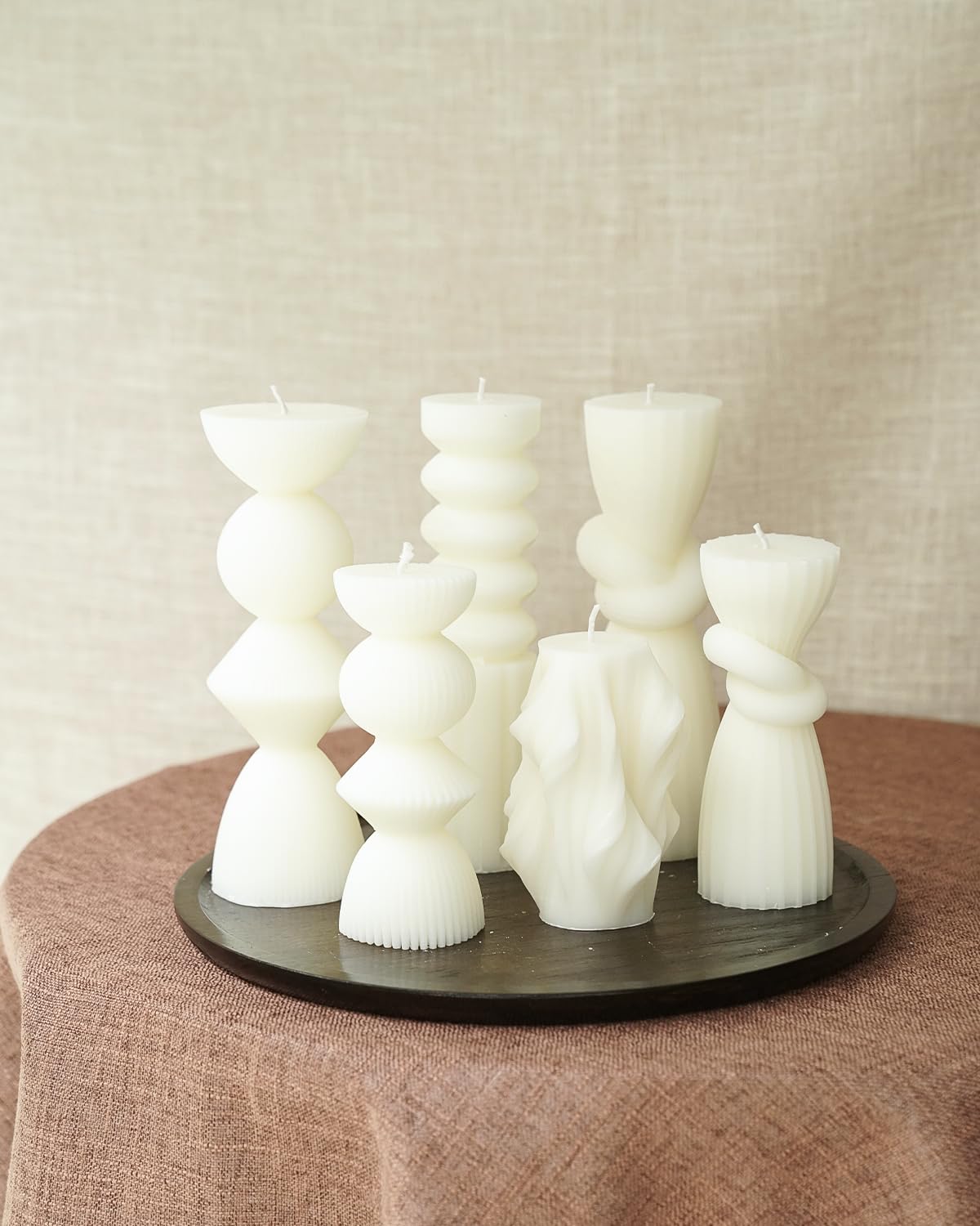 6 Pack Pillar Candles Ribbed Decorative Candle velas decorativas Fireplace Candle for Housewarming Gift, Shelf & Table Decor-Aesthetic Modern Candles Set (White)
