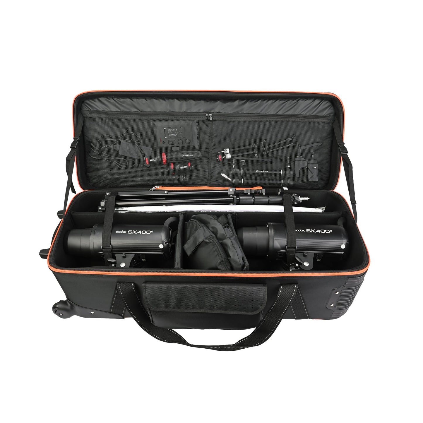 MagicLine Photo Studio Trolley Case with Side Pocket 39.4"x14.6"x13"/100x37x33 cm, Rolling Camera Case Bag, Carrying Bag with Wheels for Light Stands,Tripods,Flashes,Telescopes
