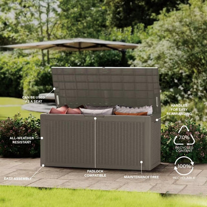 Decksplore 320 Gallon Outdoor Storage Box Patio Deck Box Waterproof, Resin Lockable Outside Large Storage Bin for Pool Cushion Furniture, Garden Tools UV-Resistant, Grey