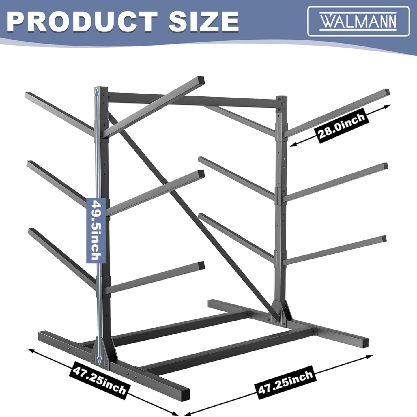WALMANN Garage Kayak Rack, Heavy-Duty 6-Tier Adjustable Freestanding Kayak Stand Metal Kayak Storage Rack