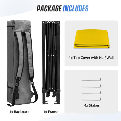 EAGLE PEAK 8x8 Pop Up Canopy Tent with Sidewall, Compact, Portable Slant Leg Instant Sun Shelter for Beach, Sports, & Camping, 8x8 Base 6x6 Top, Yellow