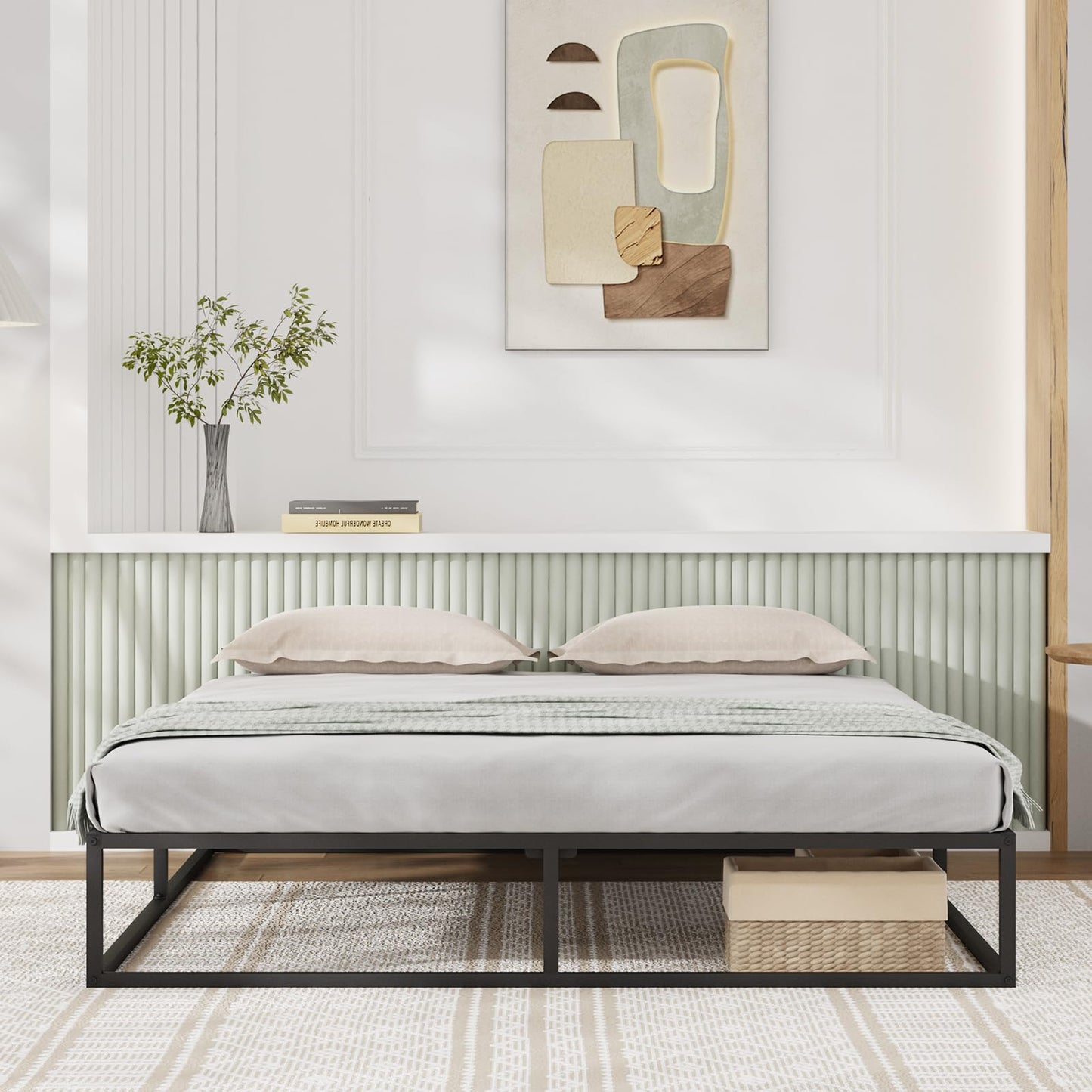 Novilla Queen Bed Frame, Metal Platform Bed Frame, Sturdy Metal Bed Frame, Wood Slats Support, No Box Spring Needed, Durable and Safe, Easy Assembly, Dark Black