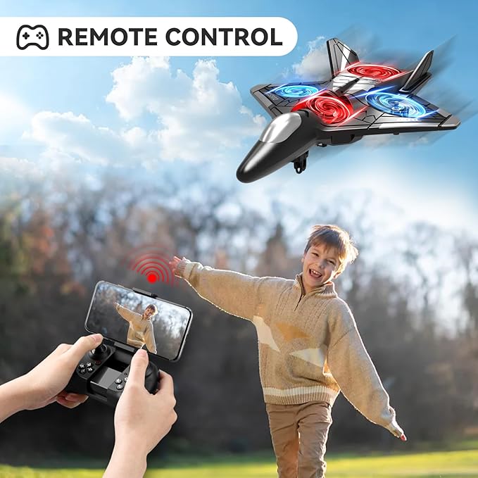 4DRC V31 RC Plane with Camera Foam Remote Control Drones with Camera for Kids Adults 8-12 12-16 Remote Control Airplane Fighter Jet with Light 360° Flip Fighter Jet Toy