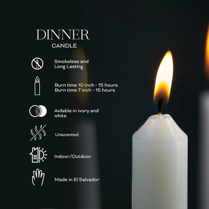 Estrella Blanca Ivory Dinner Candles – Elegant 10-Inch Taper Candles, Long-Lasting Unscented Wax, Dripless, Set of 8, Perfect for Dinner Parties, Events, and Home Décor