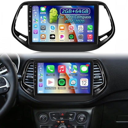 [2+64G] NHOPPEW Car Radio for Jeep Compass 2017-2020 with Wireless Carplay and Android Auto - 10.1 Inch Touch Screen Android Car Stereo - DSP/GPS/WiFi/SWC/Bluetooth + AHD Backup Camera