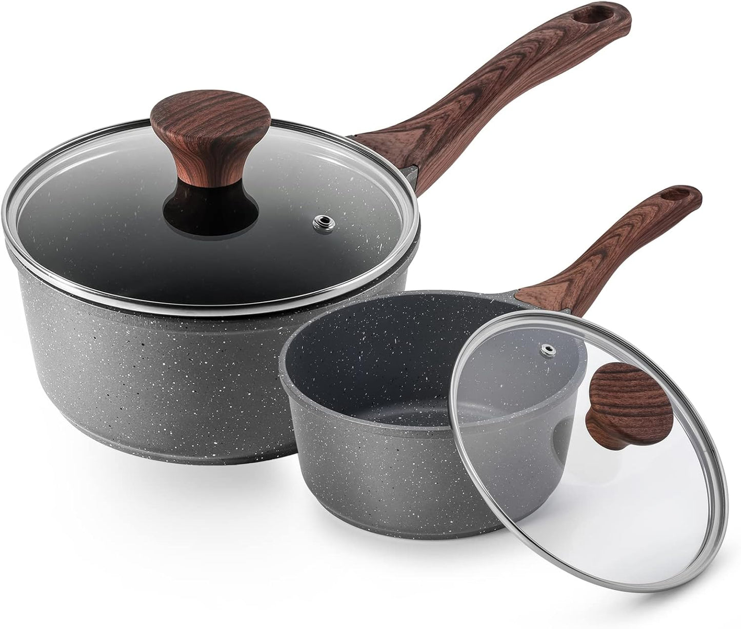 SENSARTE Nonstick Saucepan Set - Swiss Granite Coating, Induction Compatible, 1.5QT & 2QT Pots