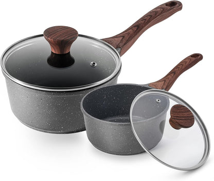SENSARTE Nonstick Saucepan Set - Swiss Granite Coating, Induction Compatible, 1.5QT & 2QT Pots