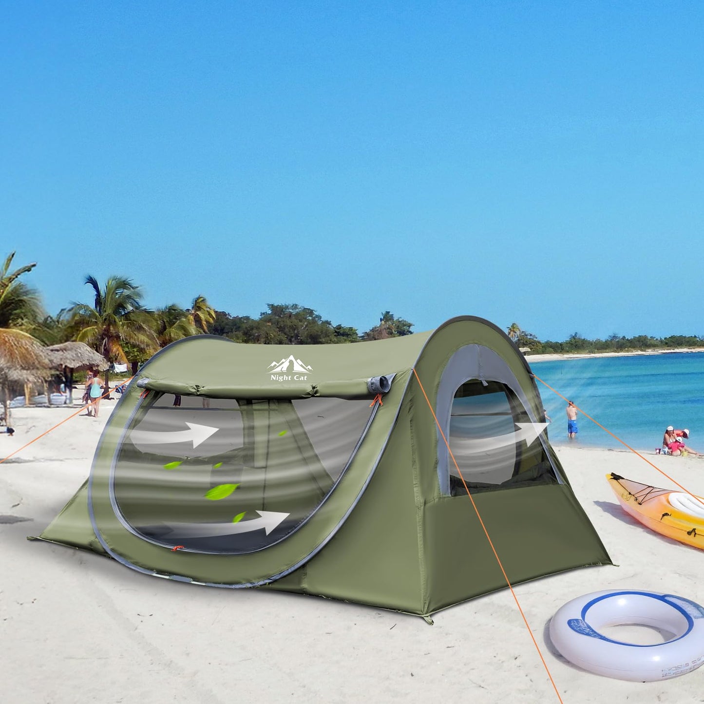Night Cat Pop-up Camping Tent with Inflatable Double Sleeping Pad Double Sleeping Bag for 2 Persons Tent Combo Set