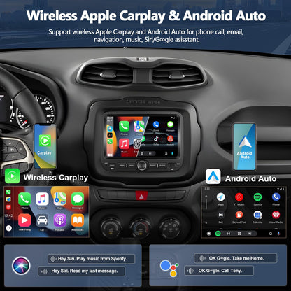CAMECHO 4+64G Car Radio Stereo for Jeep Renegade 2015-2020 / Jeep Compass 2017-2020 (for Small Display), 7" IPS Touch Screen Head Unit with Android 15 CarPlay Android Auto GPS Bluetooth Type-C