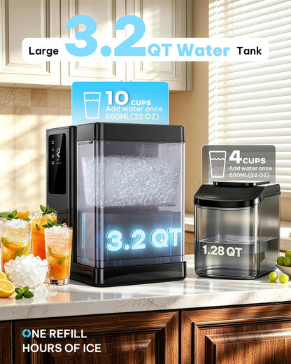 Silonn Nugget Ice Maker Countertop with 3L Detachable Tank – 40 lbs/Day Self-Cleaning & Timer, 40 dB Quiet for Home Bar Party Office, Chewable Nugget Ice Machine for Summer & Cold Drinks