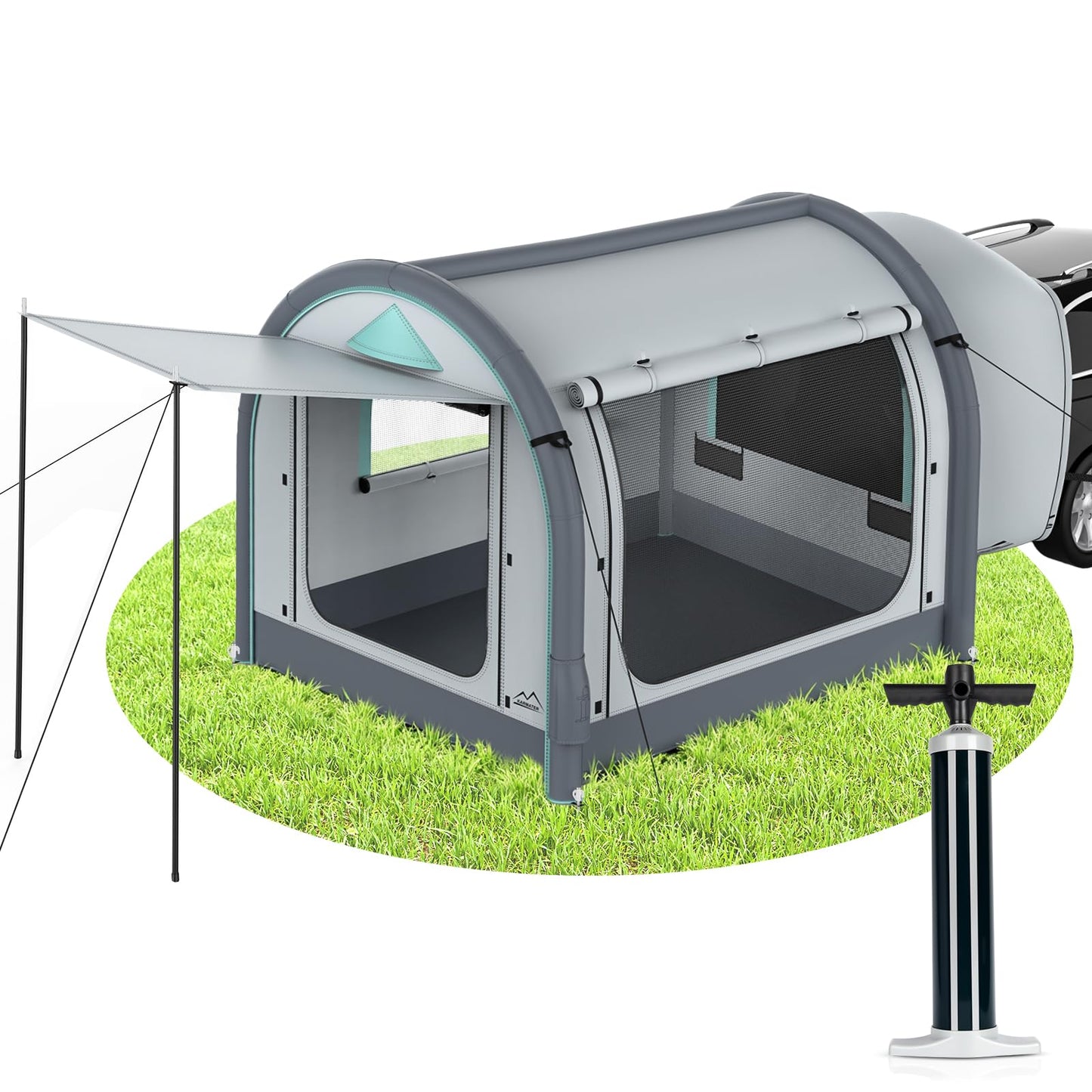 Inflatable SUV Tent for Camping, Large Quick Setup Blow Up Glamping Tents, 6-Person Tent with Detachable Car Attachment, Van Tents with Storage Bag &Projection Screen, Waterproof SUV Awning for Travel