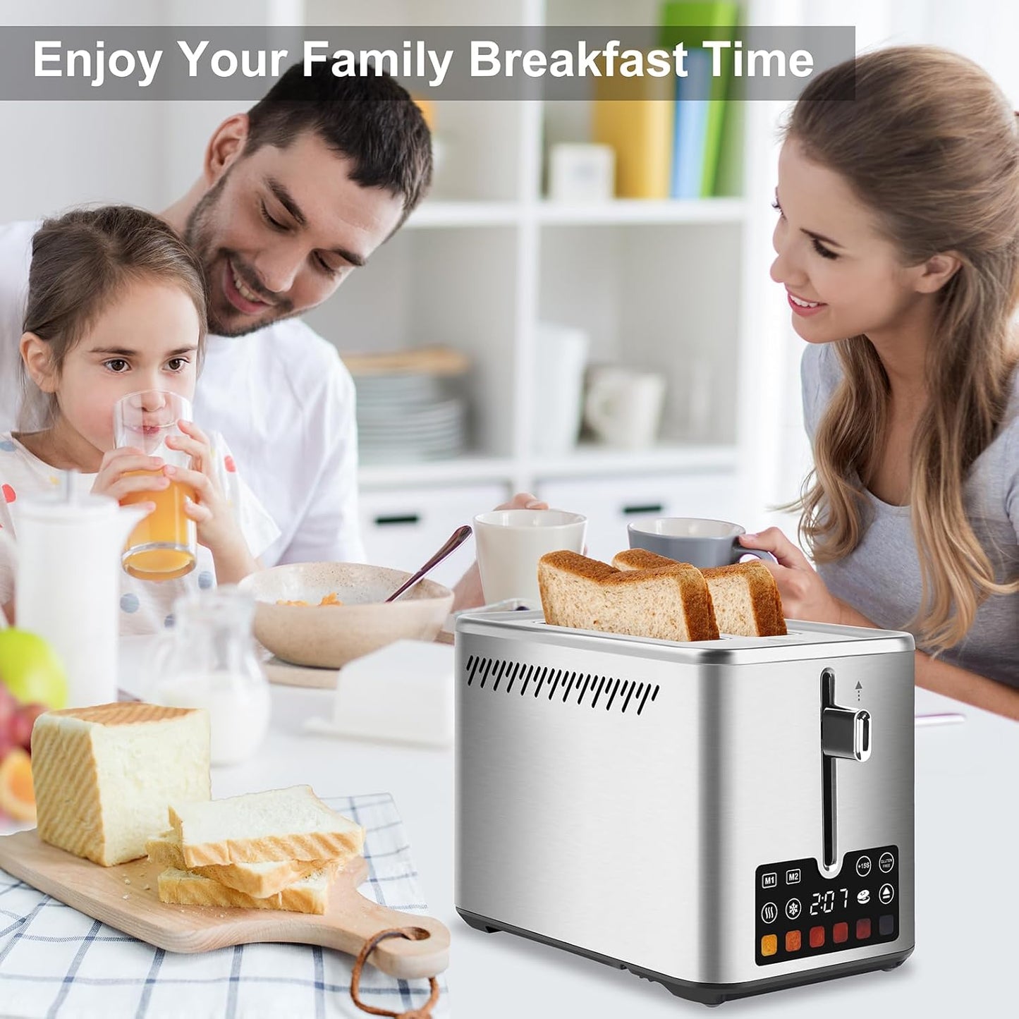 Skiennix Touch Screen Toaster - 2 Slice Stainless Steel Smart Toaster with LCD Display & 6 Shade Settings