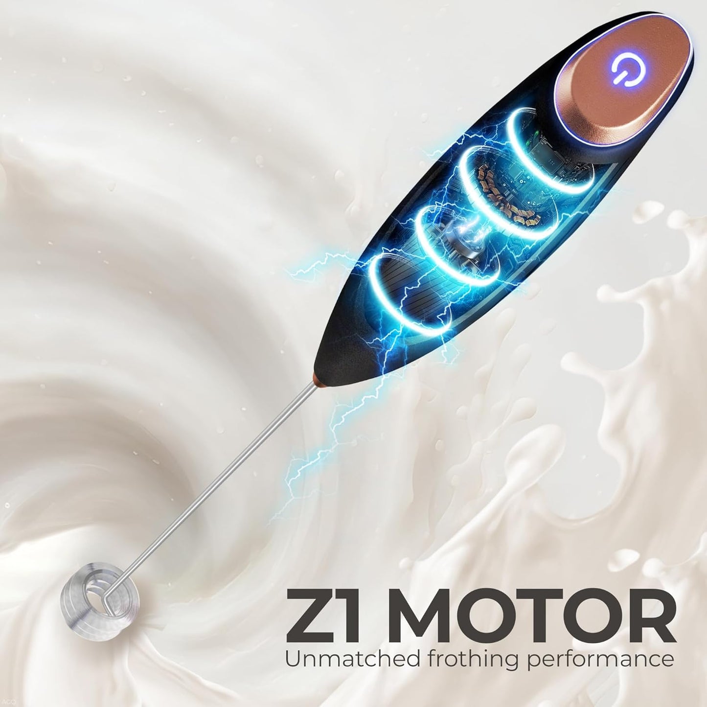 Zulay Kitchen Tornado Triple Whisk Milk Frother - Handheld Foam Maker for Coffee & Lattes - Black & Copper