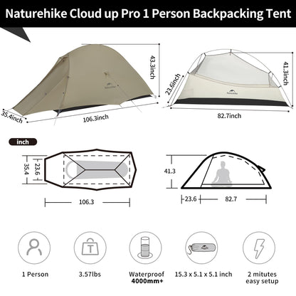 Naturehike Cloud-Up 1 Person Tent, Lightweight Backpacking Tents for One Man, Waterproof Ultralight One Person Tent for Camping Hiking Backpacking