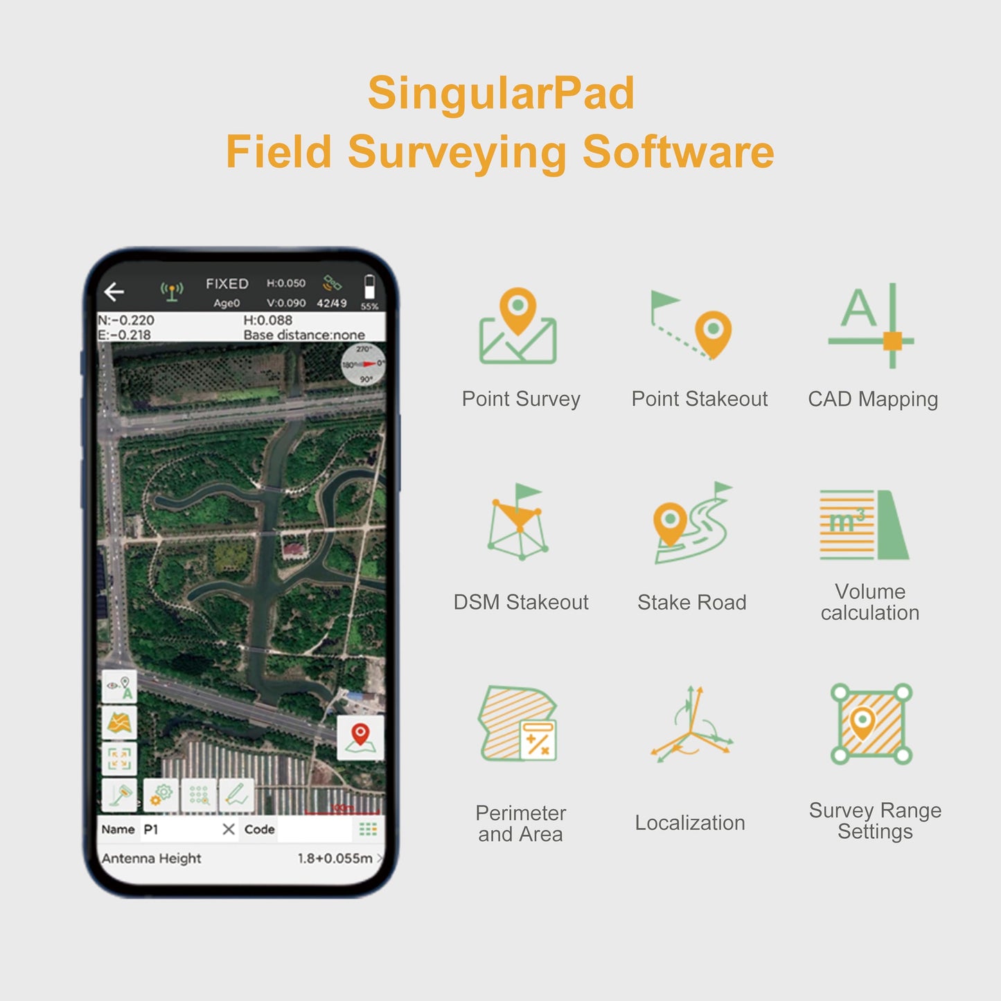 SingularXYZ RTK GNSS Survey Equipment 60° Tilt Built-in IMU,Equipped with Rover Handheld GPS and Software Ideal for Land Surveying,GIS,Mine Surveying,Topographic