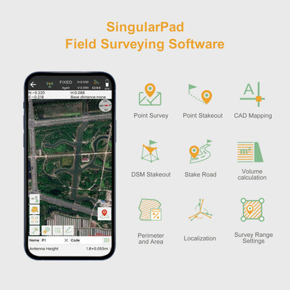 SingularXYZ RTK GNSS Survey Equipment 60° Tilt Built-in IMU,Equipped with Rover Handheld GPS and Software Ideal for Land Surveying,GIS,Mine Surveying,Topographic