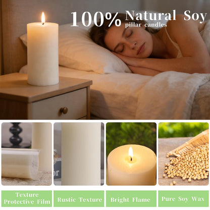 2 Pack Natural Ivory Soy Pillar Candles, 2.8x6 in Hand-Poured Unscented Soy Wax Candles, 180 H Burn Time, Non-Toxic, Smokeless Dripless Rustic Pillar Candle for Dinner Table, Wedding, Home, Bathroom