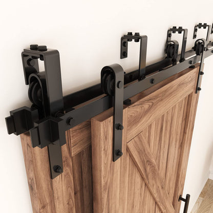 ZEKOO 6.6FT Double Track Bypass Sliding Barn Door Hardware Kit for 2 Doors, Bypass Barn Door Track Kit, Low Ceiling, Easy Install, J Shape Hanger, Fit 40" Wide Door Panel