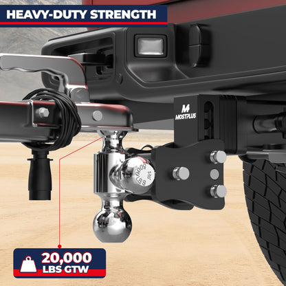 MOSTPLUS Trailer Hitch, 2.5 Inch Receiver, Tri-Ball Mount with 2" & 2-5/16" & 1-7/8" Balls, 5,000-20,000 LBS GTW, 4" Adjustable Height Heavy Duty Towing Hitch for Most Truck & SUV