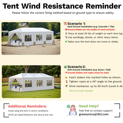 Greesum 10x30 Outdoor Canopy with with 6 Side Removable Walls, Upgrade Patio Camping Heavy Duty Gazebo Shelter for Party Wedding BBQ Events, Waterproof Tent, White