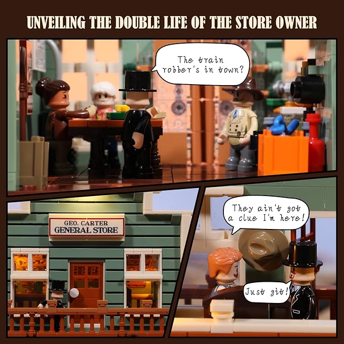 FUNWHOLE Western General Store Lighting Building-Bricks Set - 1895 Pcs The Old West Town Collection Display Set for Adults and West Lovers
