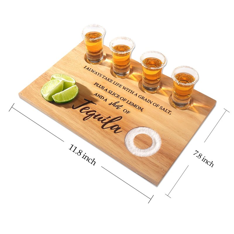 LOBUBT Tequila Shot Board Shot Glasses Serving Tray with Salt Rim Funny Shot Glasses Holder,Tequila Gifts for Housewarming,Liquor, Parties,Bar,Restaurant