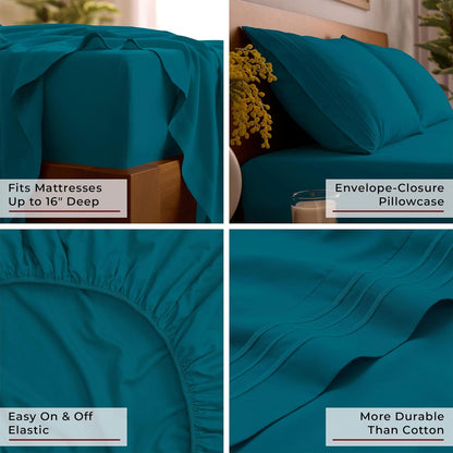 Mellanni Full Sheets Set - Iconic Collection Luxury Bedding - Extra Soft, Cooling, Stain Resistant (Teal)