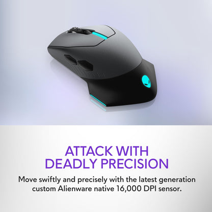 Alienware Wired/Wireless Gaming Mouse AW610M - 16000 DPI Optical Sensor, 350 Hour Rechargeable Battery, 7 Buttons, 3-ZONE 16.8m AlienFX RGB Lighting, Ergonomic - Dark Side of the Moon