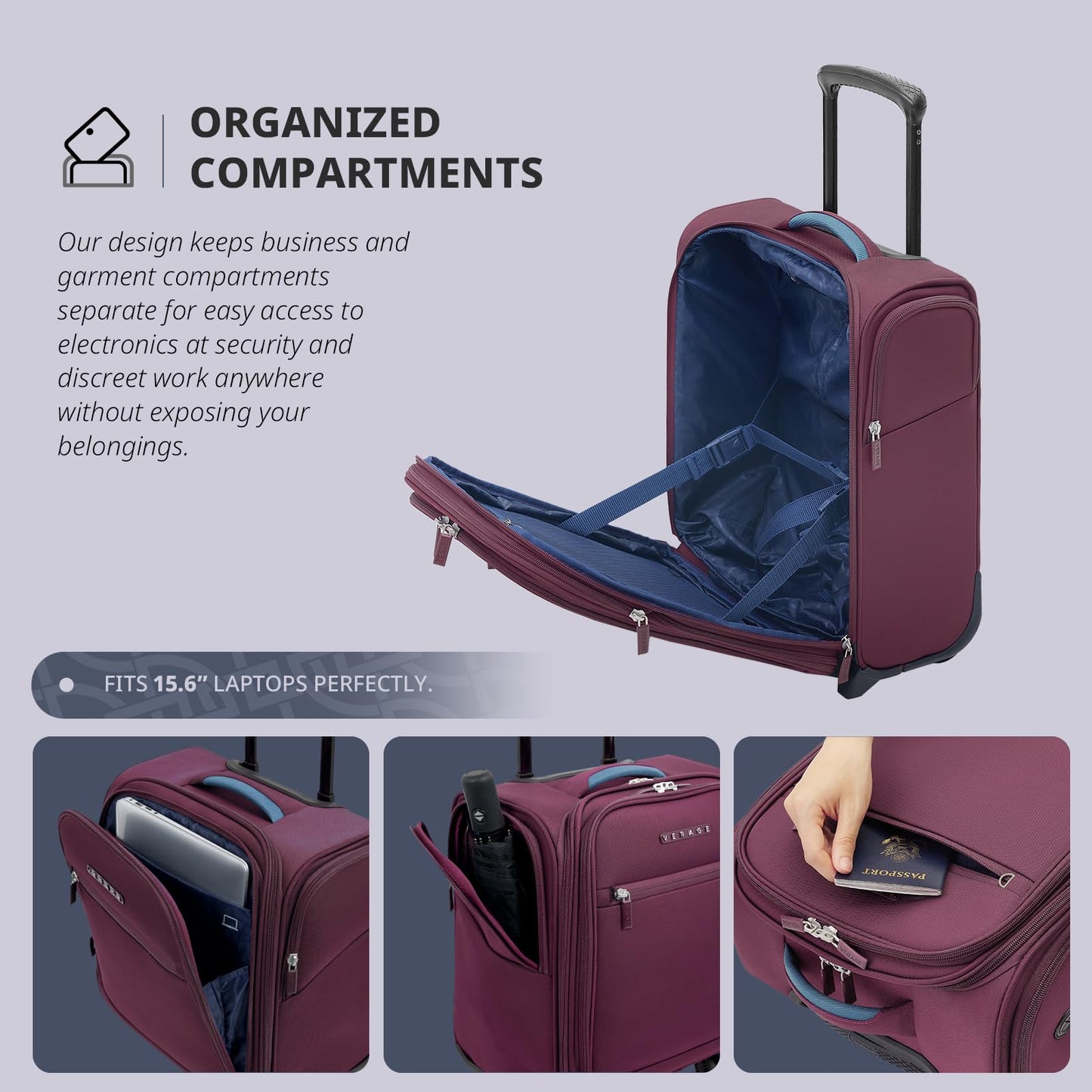 VERAGE Carry On Underseat Luggage with 2 Wheels & USB Port, 16 Inch Wheeled Spinner Bag Carry-on Luggages for Airlines, Lightweight Suitcase Men Women, Pilots and Crew (Upgrade-16-Inch)