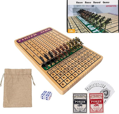 Horse Race Board Game with 11 Luxury Metal Horses 4 Dice 2 Card Boxes and Thickened Wood Game Board for 2-11 Players Family Party for Adults Teens &amp Kids Horse Racing Game