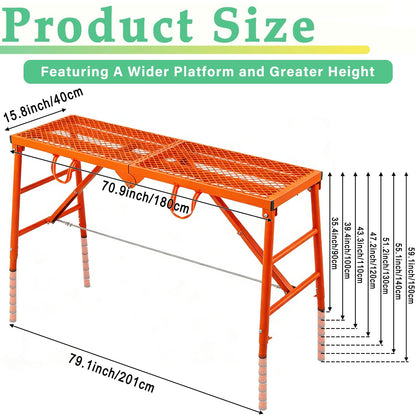 800LBS Foldable Scaffolding Platform, 71x16x60 Inch Alloy Steel Adjustable Height Portable Work Ladder, Ideal for Standard Staircase Painting Wiring Car Wash Home Decor & Industrial Maintenance