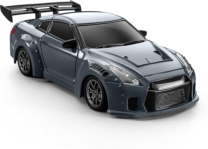 ACAMMZAR Mini RC Drift Car with Gyro 1:43 4WD Full Proportional RC Cars 18KM/H High Speed Remote Control Car with Lights Extra Racing Tires Vehicle for Adults Kids Boys Light Gray
