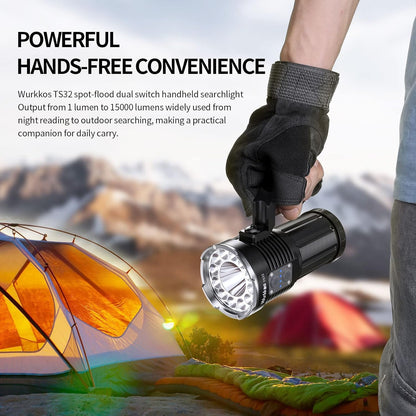 Wurkkos TS32 Super Bright 12,000 Lumen Flashlight, High Powerful Rechargeable LED Flashlight with IPX8 Waterproof and Discharge, for Outdoor Camping Hunting Searching (519A)