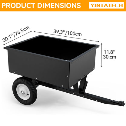 YINTATECH ATV Trailer Steel Dump Cart, Heavy Duty Pull Behind Dump Trailer with Removable Tailgate, Yard Garden Utility Trailer for Lawn Mower Trailer Tractor, 350lbs Capacity, Black