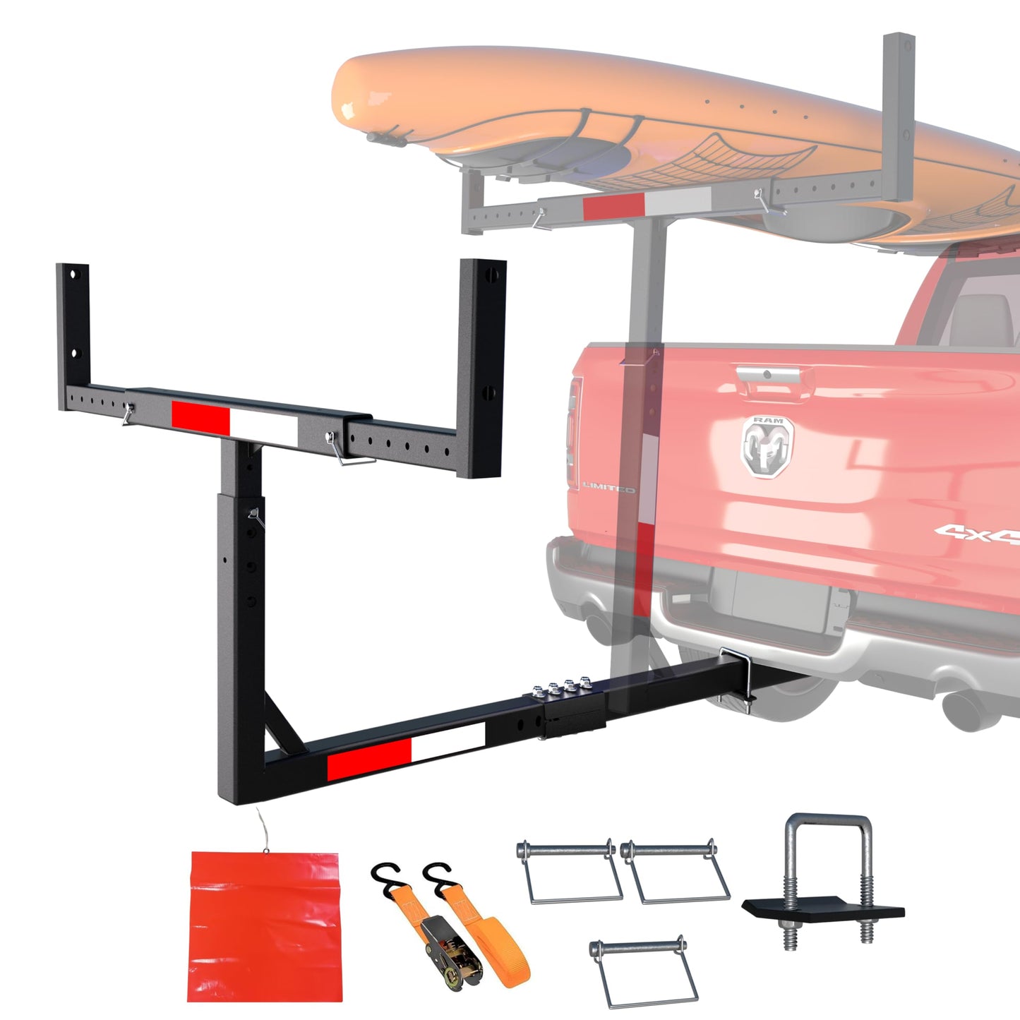 TRUSOON Upgrade Truck Bed Extender Hitch Mount, 2-in-1 Adjustable Kayak Hitch Extender, Heavy Duty Steel and 1000 lbs Load Capacity with Hitch Tightener Anti Rattle Stabilizer for Canoe, Lumber