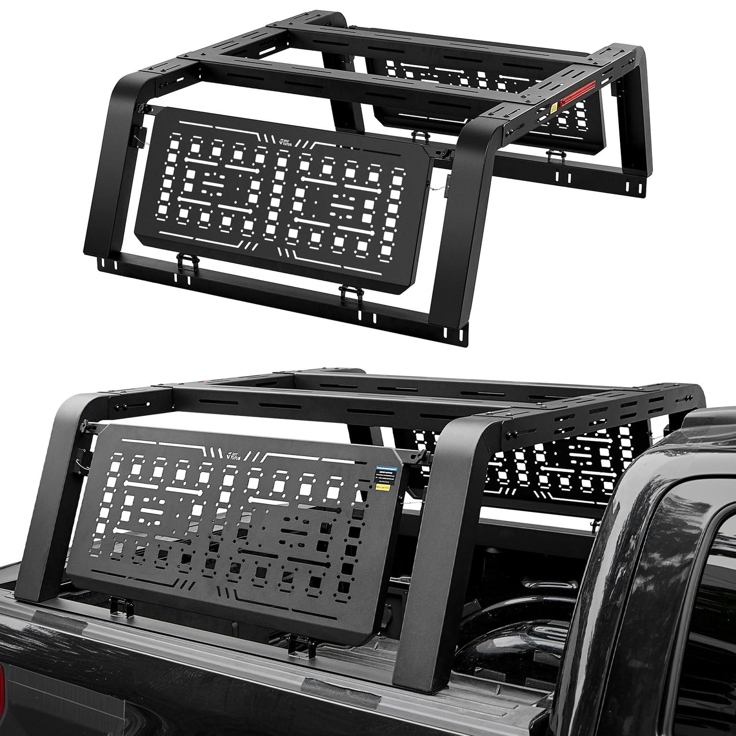 JOYTUTUS Full Size Truck Bed Rack, Overland Bed Racks for Trucks Compatible with F150 F250 F350 Silverado Sierra Ram, 24.6 Inch High Truck Bed Rack for Roof Top Tent, with Foldable Molle Panel