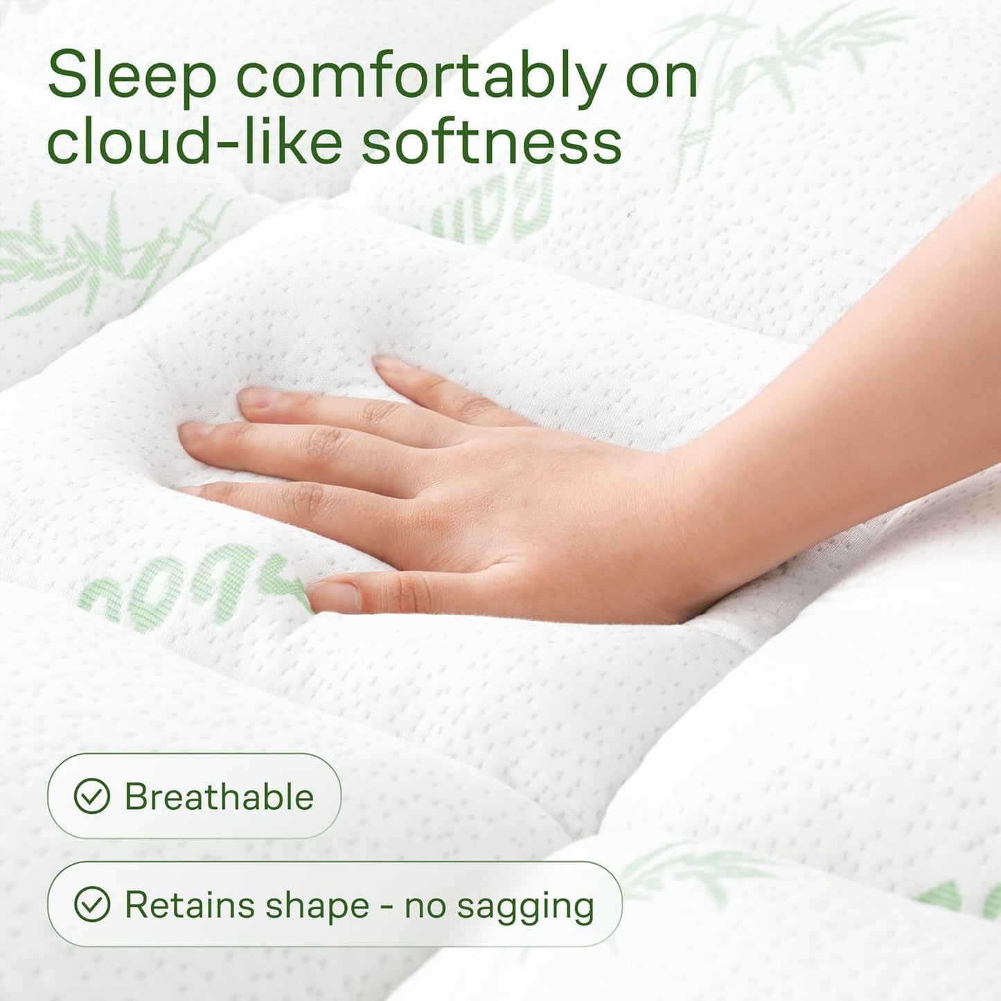 Niagara Sleep Solution Ultra Soft King Size Mattress Topper - Bamboo Viscose Pillow Top for Back Pain Relief | Naturally Cooling, Sage