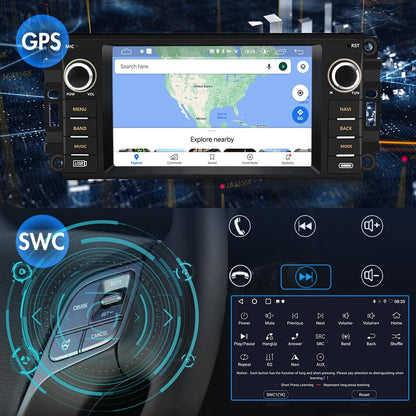 5G Car Radio for Jeep Wrangler JK Compass Patriot/Chrysler/Dodge RAM Charger [2GB+32GB], 7 inch Touch Screen Android 13 Stereo with Bluetooth GPS Wireless CarPlay Andriod Auto AM/FM DSP
