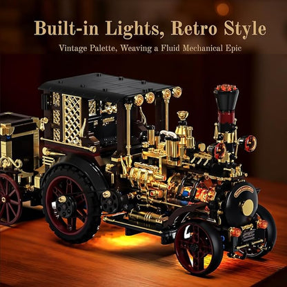 Retro Mechanical Steam Car Building Block Set MOC Classic Car Kit Supercar Toy Model Adult Building Block Car Collector Set (1-1)