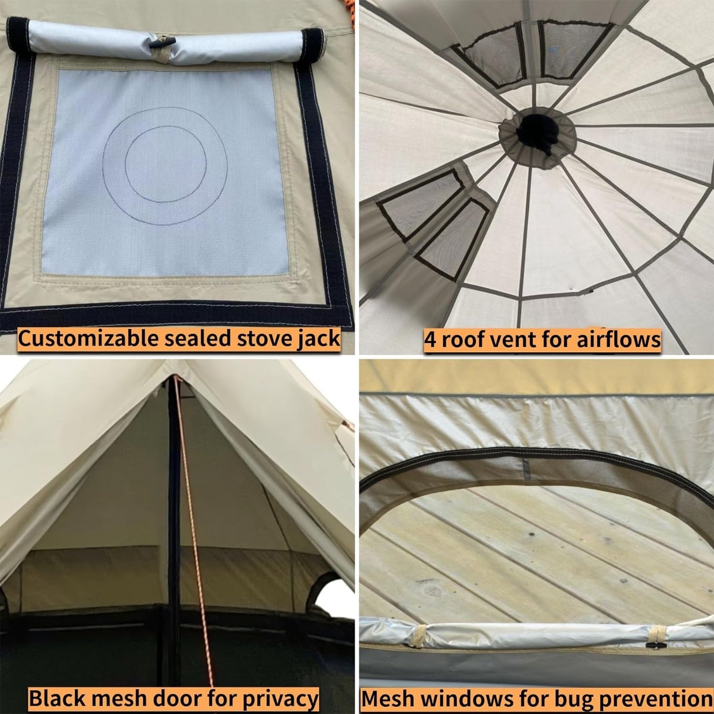 DANCHEL OUTDOOR B2A Portable Bell Tent Yurt No Center Pole with 4 Season Waterproof Rain Fly 4 Person Camping Glamping