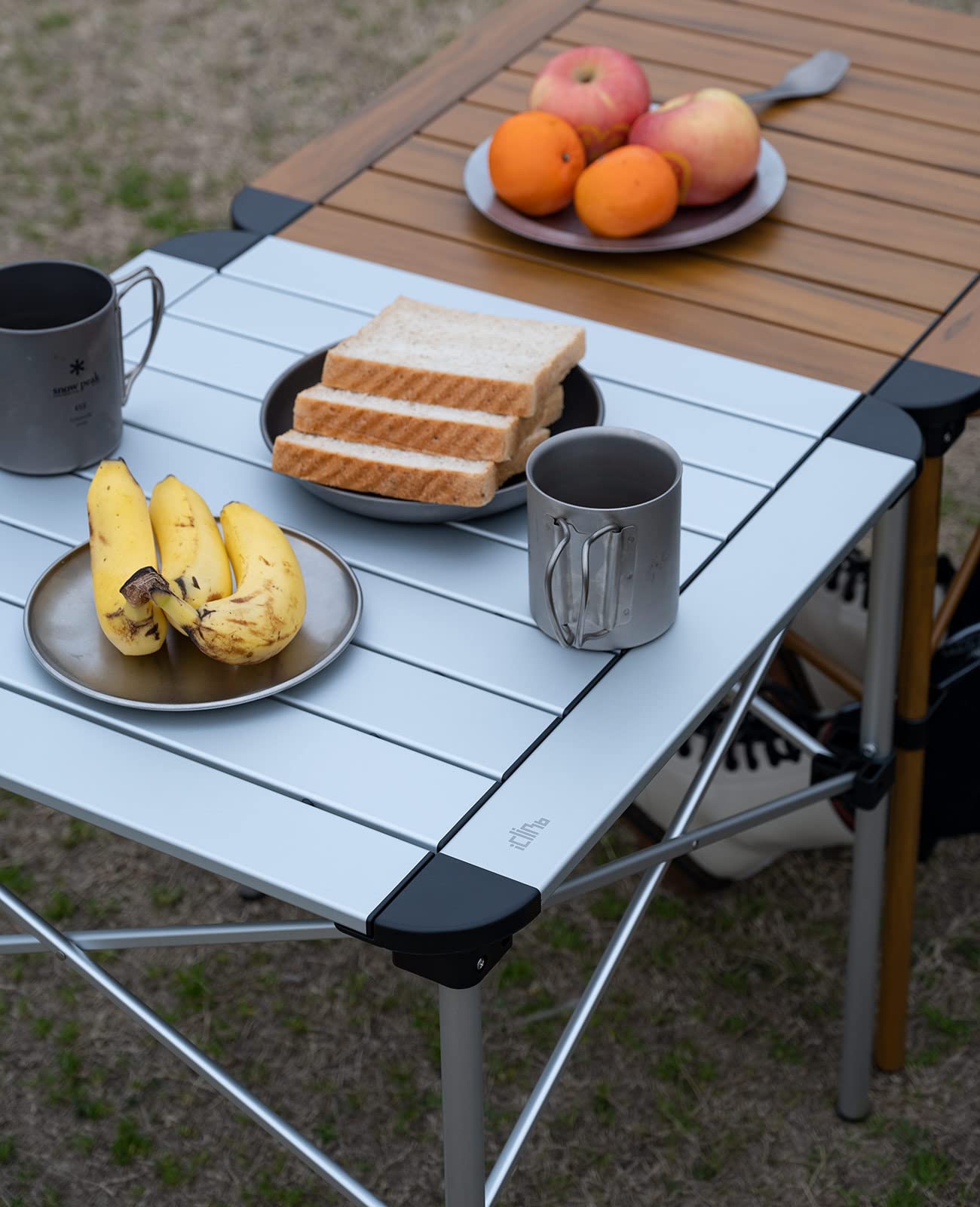 iClimb 1 Stable Square Table and 1 Heavy Duty Compact Folding Chair Bundle for Adults Outdoor Camping Glamping Concert Beach Backyard RV Travelling