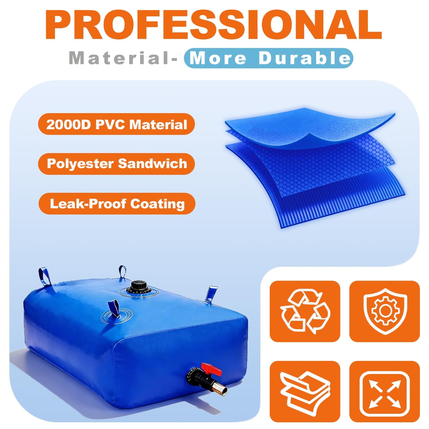 GHOSOONE 3000 L/800 Gal Water Bladder Tank, Foldable Portable Water Storage Container, Emergency Water Bag for RV, Truck Bed, Fire Prevention, Drought Resistance, Blue